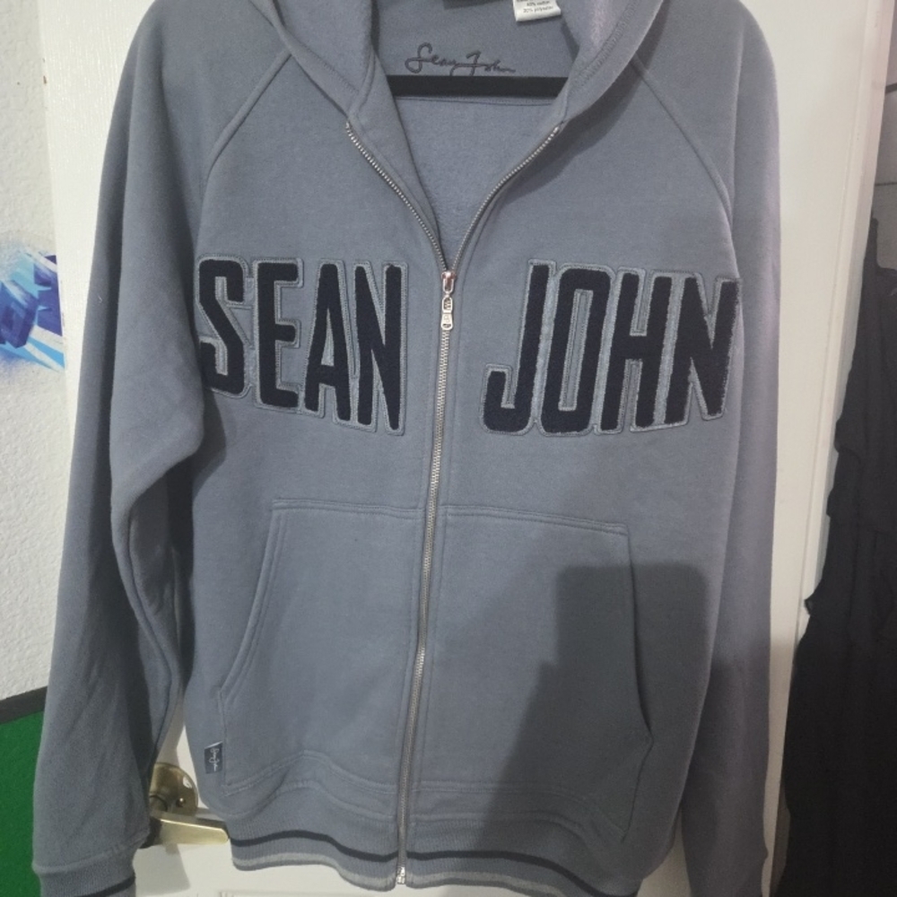 Sean John Gray Blue Emboridered Men's Sweater, Size SMALL